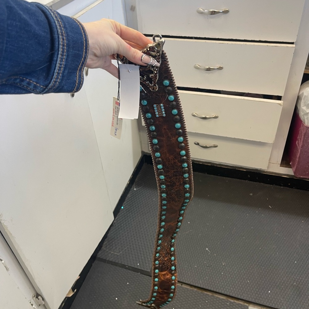 B.B. Simon Turquoise Studded Brown Belt - Picture 5 of 6